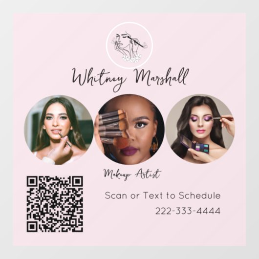 Blozende Roze Script Logo Foto Make-up Artiest Raamsticker (Vel)