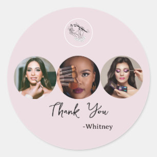 Blozende Roze Script Logo Foto Make-up Artiest Ronde Sticker