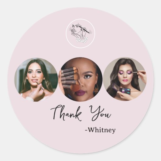 Blozende Roze Script Logo Foto Make-up Artiest Ronde Sticker (Voorkant)