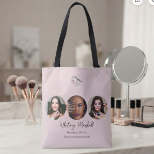 Blozende Roze Script Logo Foto Make-up Artiest Tote Bag