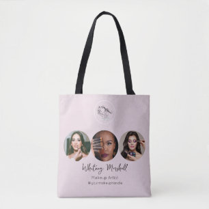 Blozende Roze Script Logo Foto Make-up Artiest Tote Bag