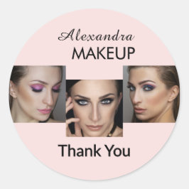 Blozende Roze Script Logo Foto Make-up Bedankt Ronde Sticker