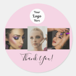 Blozende Roze Script Logo Foto Make-up Bedankt Ronde Sticker