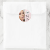 Blozende Roze Script Logo Foto Make-up Bedankt Ronde Sticker (Tas)