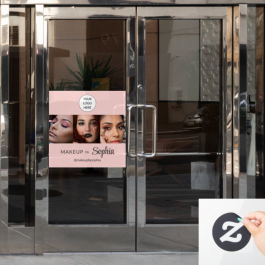 Blozende Roze Script Logo Foto Make-up Studio Raamsticker (Kantoordeur)