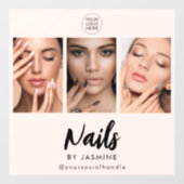 Blozende Roze Script Logo Foto Nagelstylist Raamsticker (Vel)