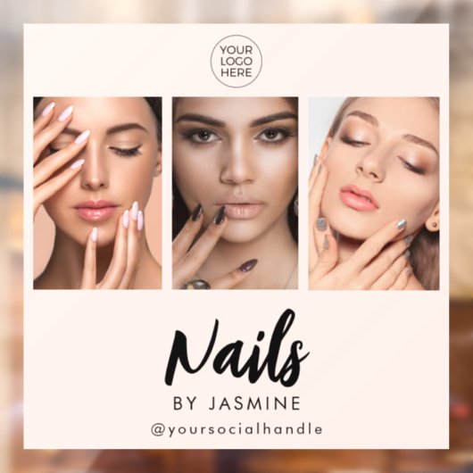 Blozende Roze Script Logo Foto Nagelstylist Raamsticker (Vel 2)