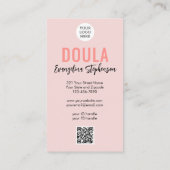Blozende Roze Script Logo QR Code Foto DOULA Visitekaartje (Achterkant)
