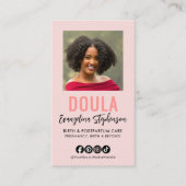 Blozende Roze Script Logo QR Code Foto DOULA Visitekaartje (Voorkant)