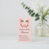 Blozende Roze Script Logo QR Code Foto Make-up Art Visitekaartje (Staand voorkant)