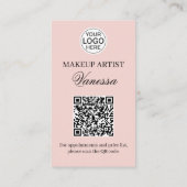 Blozende Roze Script Logo QR Code Foto Make-up Art Visitekaartje (Achterkant)
