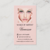 Blozende Roze Script Logo QR Code Foto Make-up Art Visitekaartje (Voorkant)