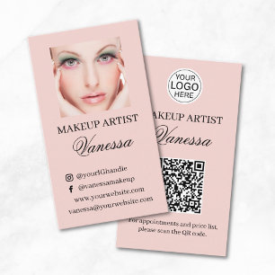 Blozende Roze Script Logo QR Code Foto Make-up Art Visitekaartje