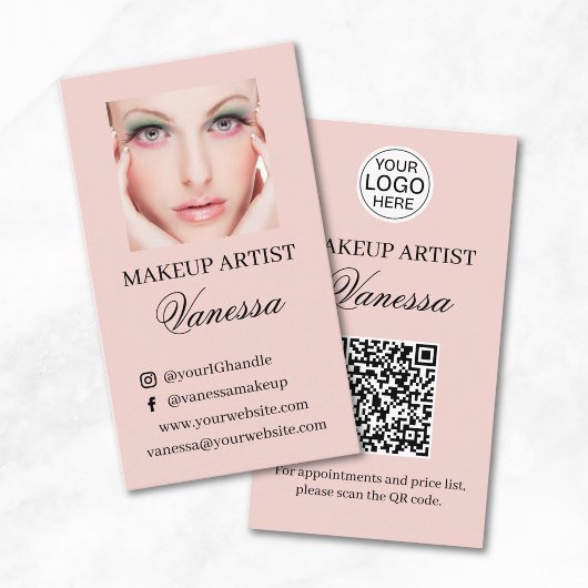 Blozende Roze Script Logo QR Code Foto Make-up Art Visitekaartje