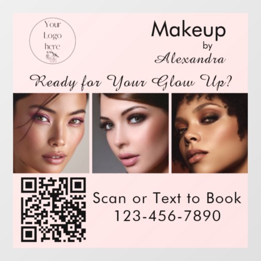 Blozende Roze Script Logo QR Code Foto Make-up Raamsticker (Vel)