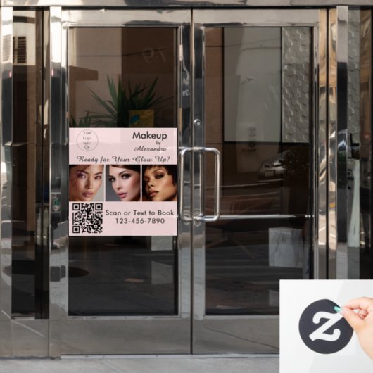 Blozende Roze Script Logo QR Code Foto Make-up Raamsticker (Kantoordeur)