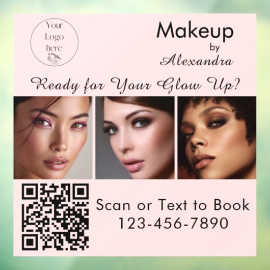Blozende Roze Script Logo QR Code Foto Make-up Raamsticker (Vel 3)