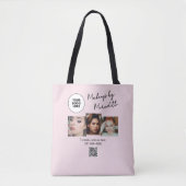 Blozende Roze Script Logo QR Code Foto Make-up Tote Bag (Voorkant)