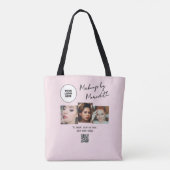 Blozende Roze Script Logo QR Code Foto Make-up Tote Bag (Achterkant)