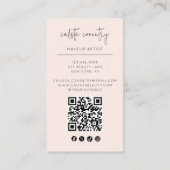 Blozende Roze Script Logo QR Code Foto Make-up Visitekaartje (Achterkant)
