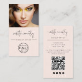 Blozende Roze Script Logo QR Code Foto Make-up Visitekaartje (Voorkant / Achterkant)