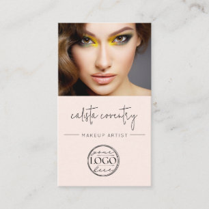 Blozende Roze Script Logo QR Code Foto Make-up Visitekaartje