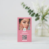 Blozende Roze Script Logo QR Code Foto Make-up Visitekaartje (Staand voorkant)