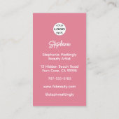 Blozende Roze Script Logo QR Code Foto Make-up Visitekaartje (Achterkant)