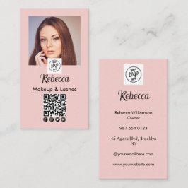Blozende Roze Script Logo QR Code Foto Make-up Visitekaartje