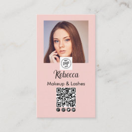 Blozende Roze Script Logo QR Code Foto Make-up Visitekaartje