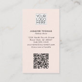 Blozende Roze Script Logo QR Code Foto Make-up Visitekaartje (Achterkant)