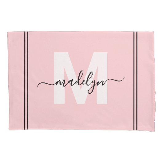 Blozende Roze Script Naam Monogram Kussensloop (Voorkant-Links)
