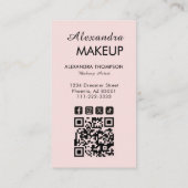 Blozende Roze Script QR Code Foto Make-up Visitekaartje (Achterkant)