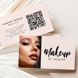 Blozende Roze Script QR Code Foto Make-up Visitekaartje