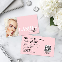 Blozende Roze Script QR Code Foto Wimpers Visitekaartje