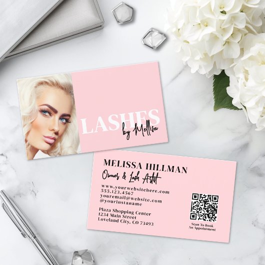 Blozende Roze Script QR Code Foto Wimpers Visitekaartje