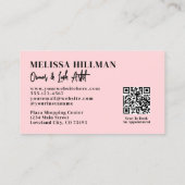 Blozende Roze Script QR Code Foto Wimpers Visitekaartje (Achterkant)