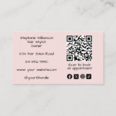 Blozende Roze Script QR Code Logo Foto Haar Salon Visitekaartje (Achterkant)