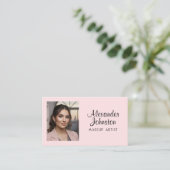 Blozende Roze Script Sociaal Icoon QR Code Foto Ma Visitekaartje (Staand voorkant)