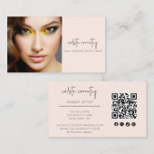Blozende Roze Script Sociaal Icoon QR Code Foto Ma Visitekaartje (Voorkant / Achterkant)