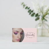 Blozende Roze Script Sociaal Icoon QR Code Foto Wi Visitekaartje (Staand voorkant)