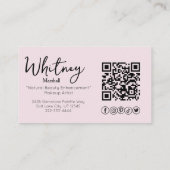 Blozende Roze Script Sociale Icoon QR Code Foto Ma Visitekaartje (Achterkant)
