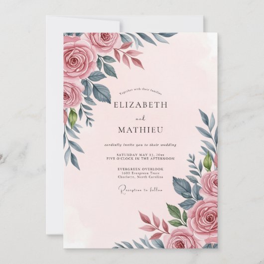 Blozende Roze Serene Botanische Bruiloft Kaart (Voorkant)