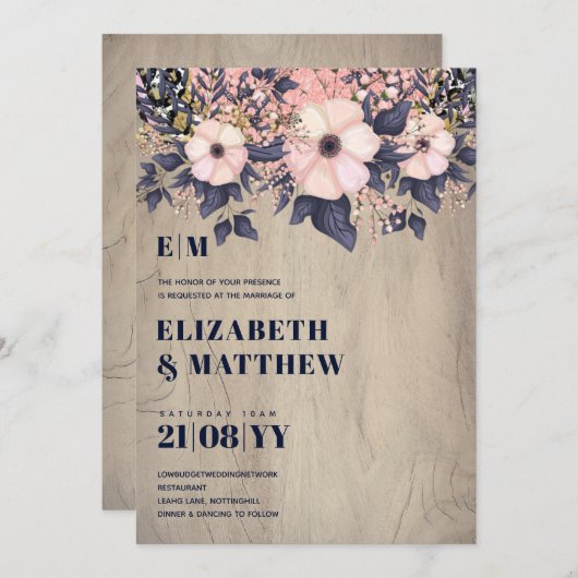 Blozende Roze Stof Blauw Roosgoud Bloemig Trouw Ch (Voorkant / Achterkant)