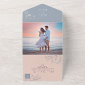 Blozende Roze & Stofblauw All-In-One Uitnodiging (Buitenkant)