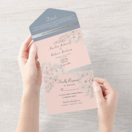 Blozende Roze & Stofblauw All-In-One Uitnodiging