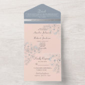Blozende Roze & Stofblauw All-In-One Uitnodiging (Binnen)