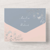 Blozende Roze & Stofblauw All-In-One Uitnodiging (Achterkant)