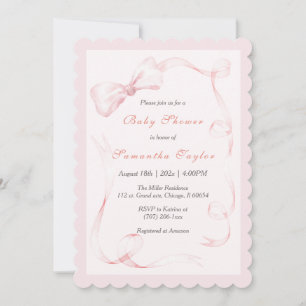 Blozende Roze Strik Baby Shower Uitnodiging