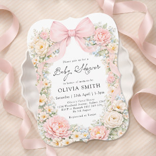 Blozende Roze Strik Bloemen Meisje Baby Shower Kaart
